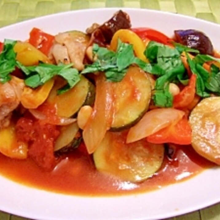 彩り夏野菜と大豆で具だくさん鶏のトマト煮 レシピ 作り方 By そらまめひよこ 楽天レシピ 彩り夏野菜と大豆で具だくさん鶏のトマト煮 レシピ 作り方 By そらまめひよこ 楽天レシピ